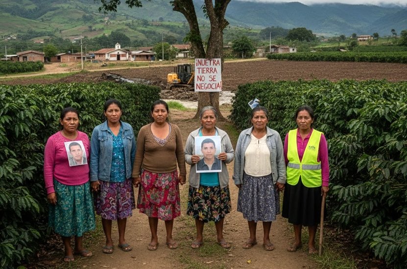 Lideresas campesinas del Cauca exigiendo justicia y protección frente a la explotación ilícita de tierras.